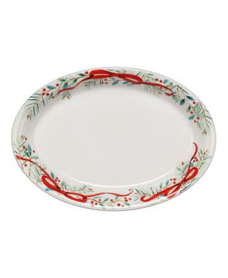 Holly Berry Christmas Garland Oval Serving Platter