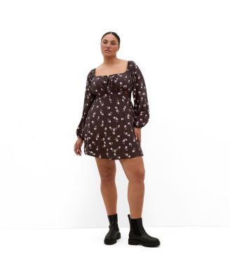 Plus Size Aire Field Print Long Sleeve Mini Dress