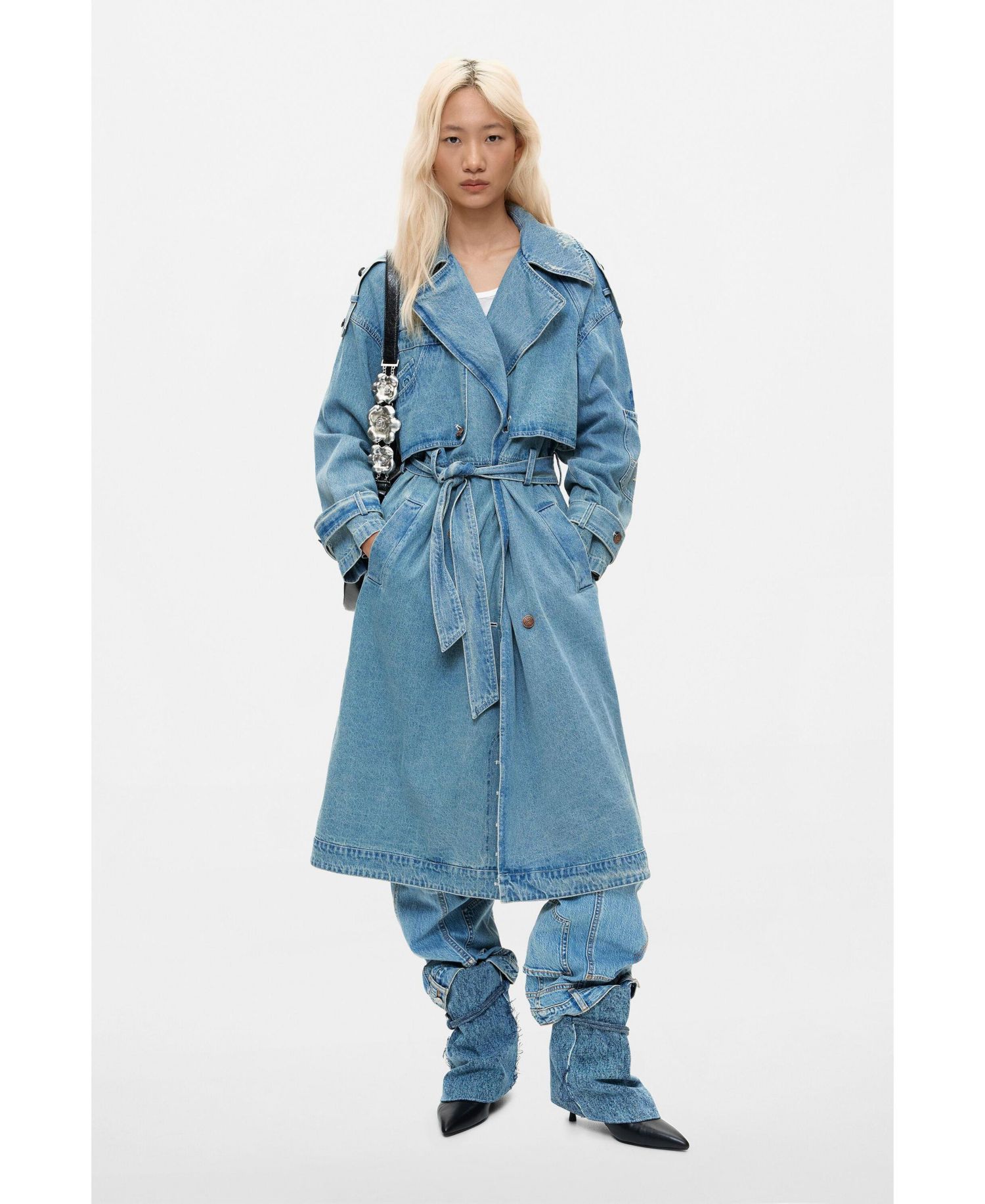 Women's Long Denim Trench Coat