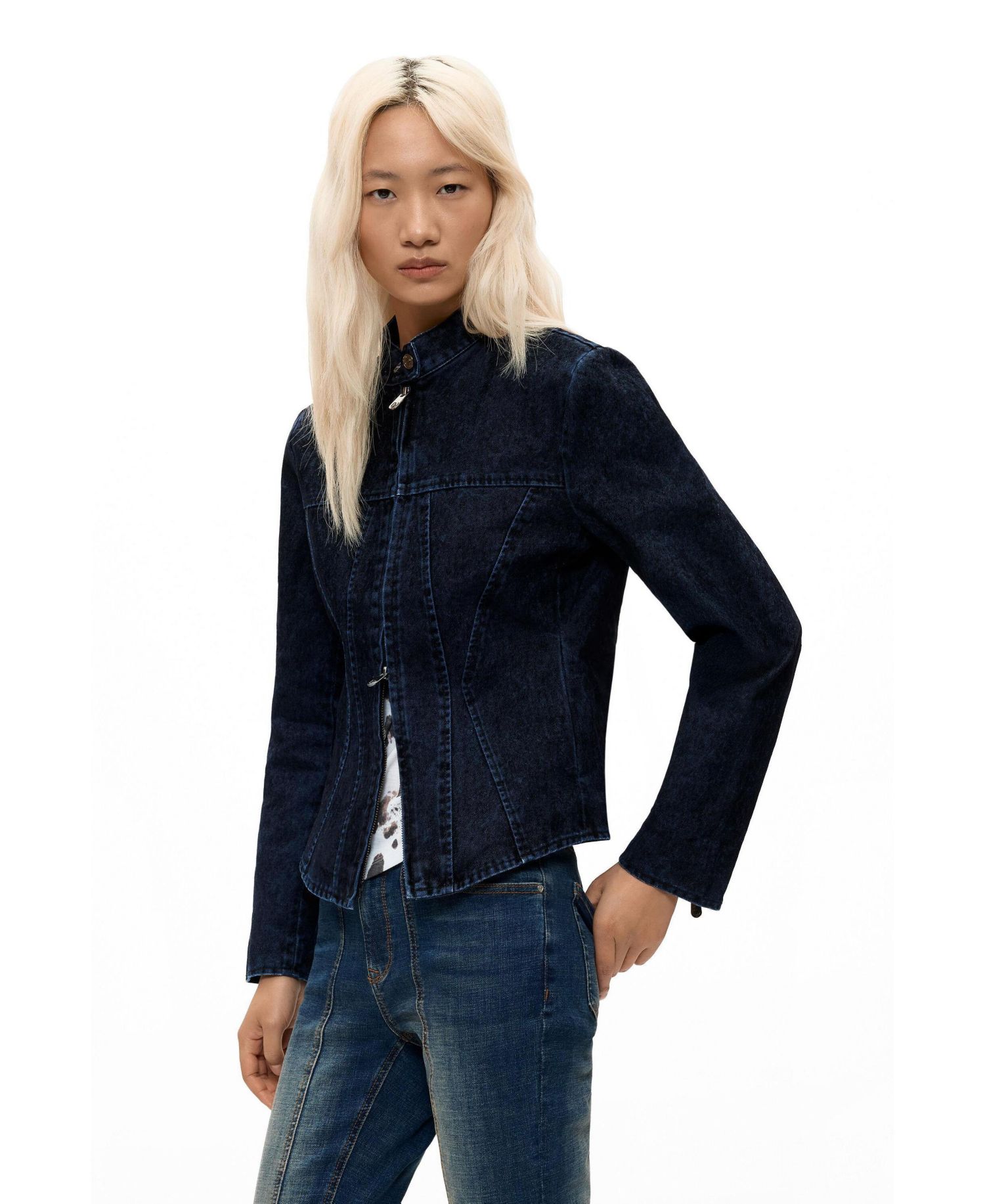 Women's Long-Sleeve Denim Zip-Up Jacket