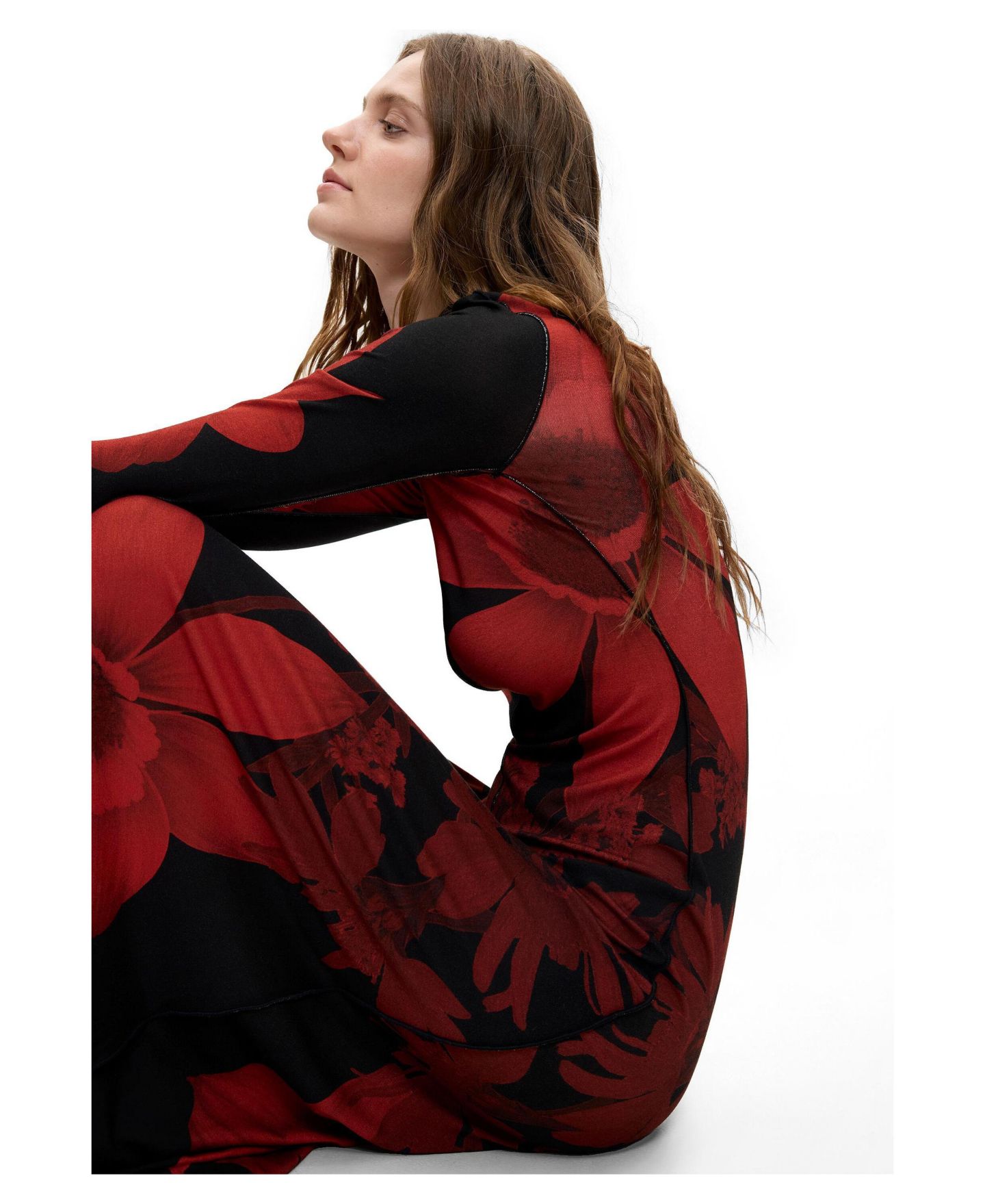 Женское платье Desigual Long-Sleeve Floral-Print Mock Neck Midi, цвет: Чёрный — фото 3