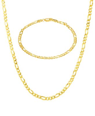 Flat Filled Figaro Link Chain Necklace and Bracelet Set