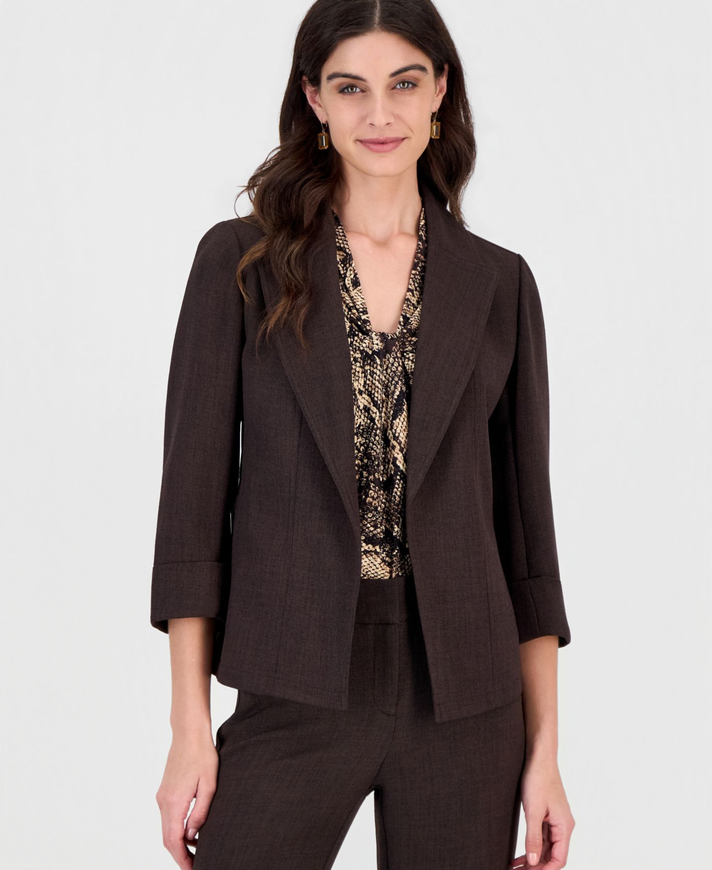 Женские комплекты Kasper Lily Knot-Neck Cuffed-Sleeve Classic-Fit 3-Piece Suit, цвет: Чёрный разноцветный — фото 2