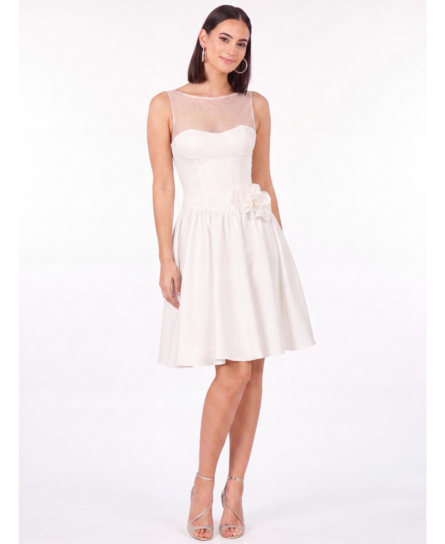 Women's Illusion Neck Bridal Midi Dress