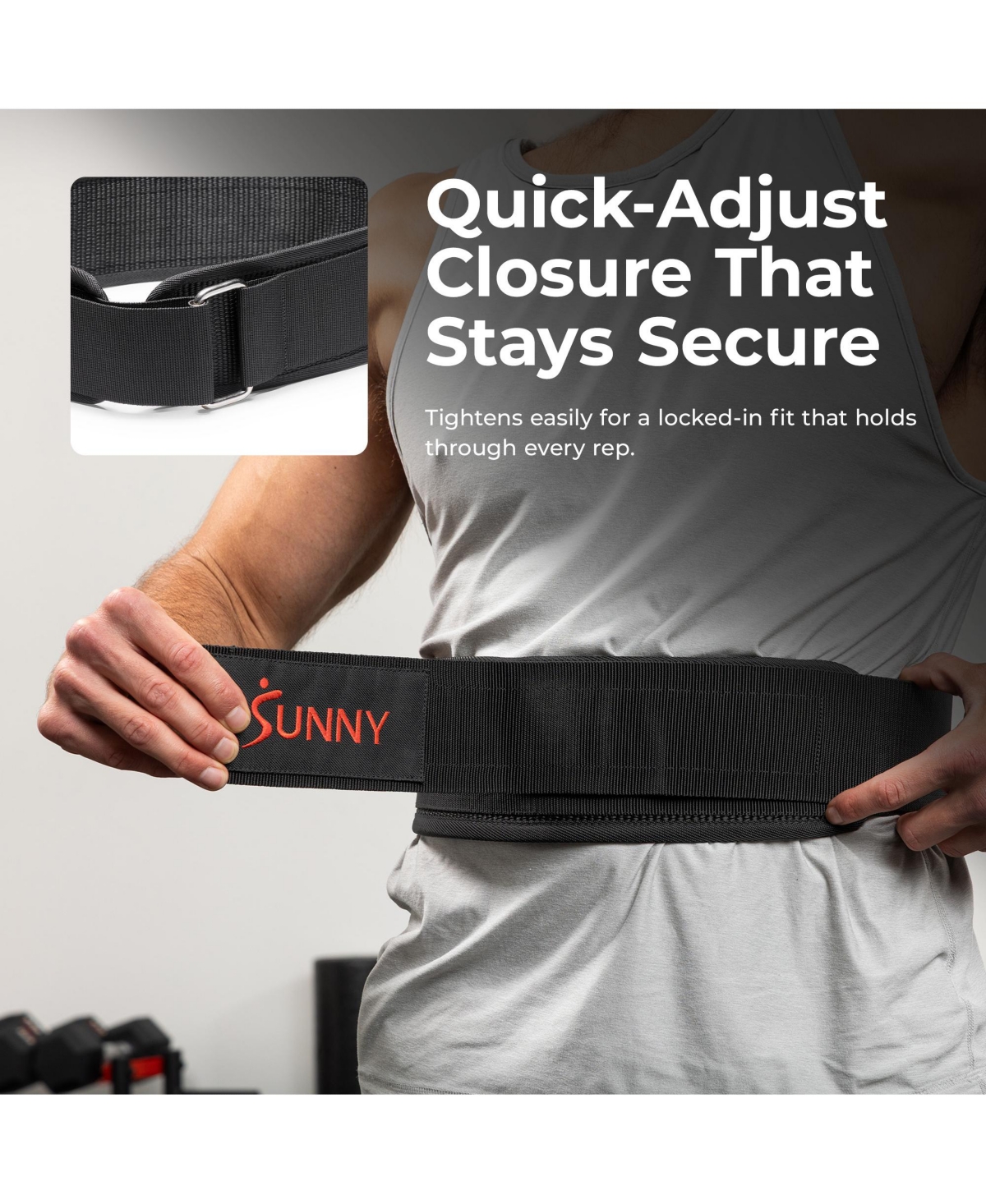 Sunny Health & Fitness Heavy-Duty 4" Nylon Weightlifting Belt with Back Support & Adjustable Fit for Strength Training
