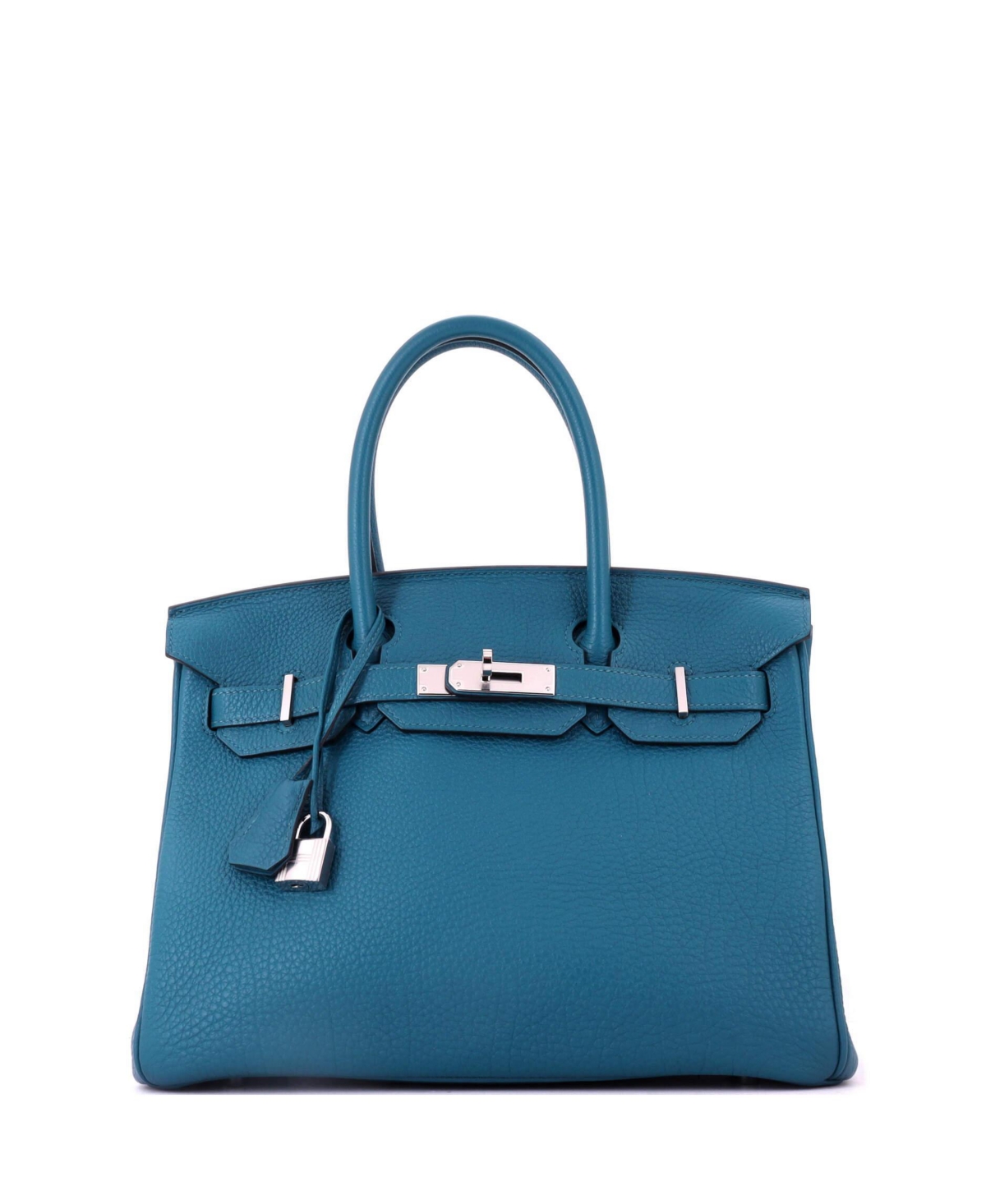 Pre-Owned Hermes Birkin 30 Handbag Blue Togo with Palladium Hardware - Blue