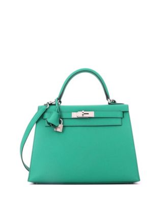 Kelly 28 Handbag Green Epsom with Palladium Hardware