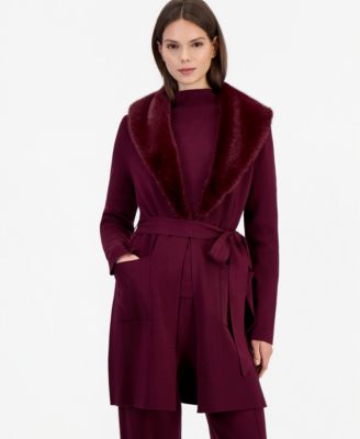 Women's Faux Fur Shawl Collar Mid-Length Jacket