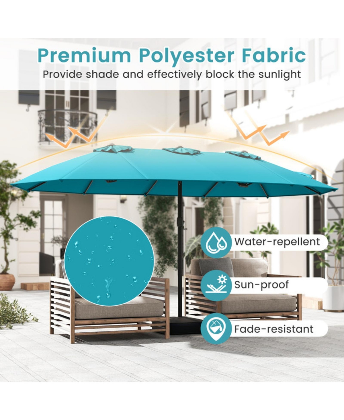 Sugift Double-Sided Twin Patio Umbrella with Crank and Base
