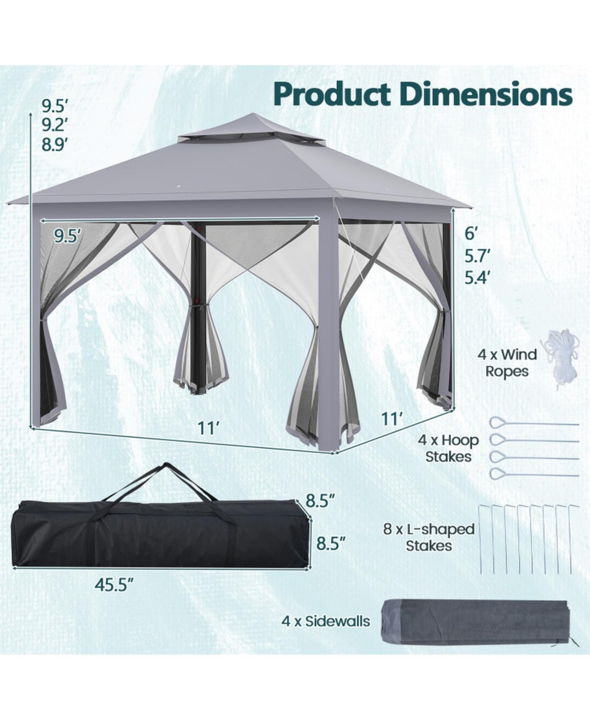 Sugift 11 x 11 Feet 2-Tier Pop-Up Gazebo Tent Portable Canopy Shelter With Carry Bag And Mesh