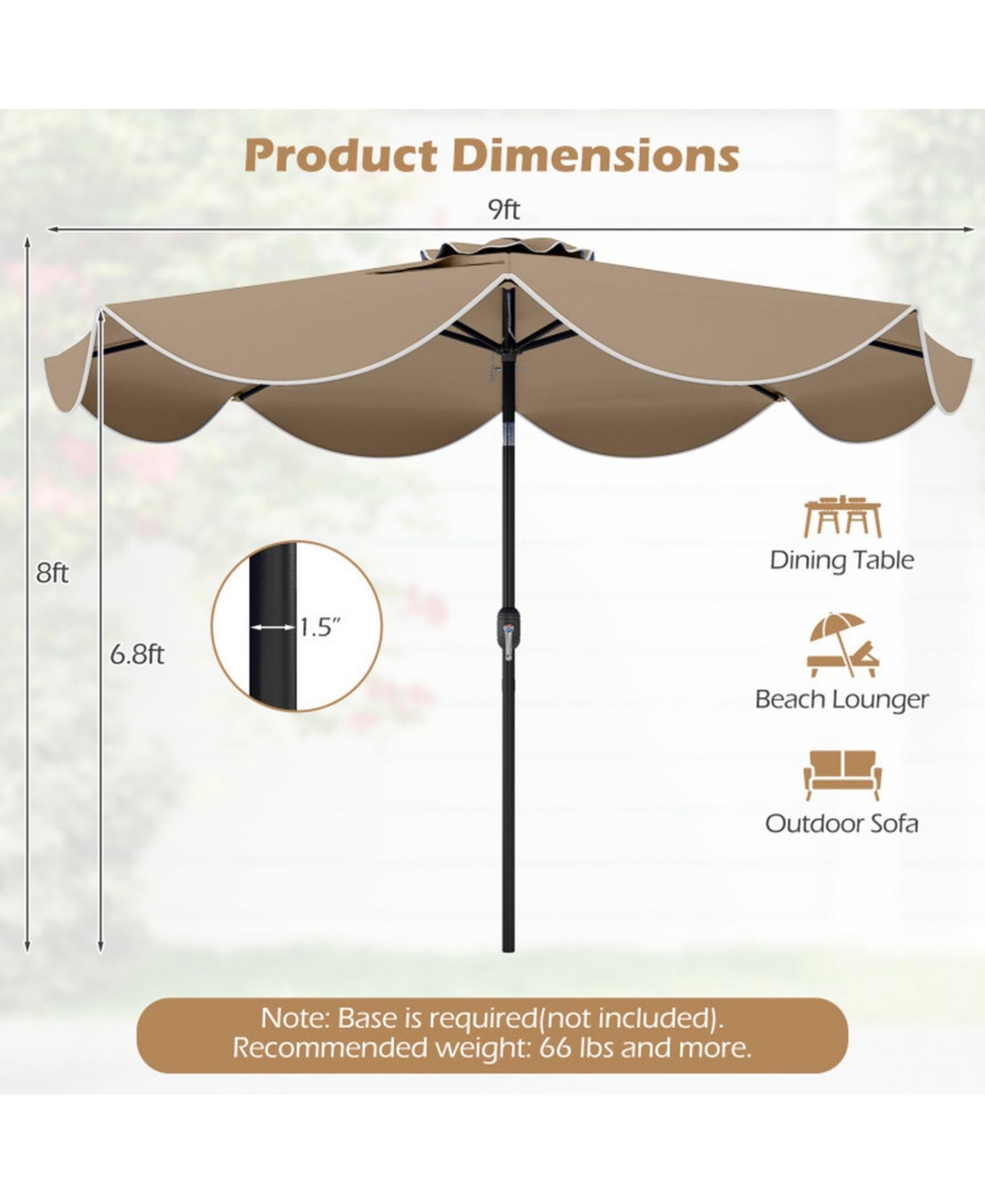 Sugift 9 Feet Scalloped Solar Patio Market Table Umbrella with 24 Led Lights and 30degree(s) Tilt