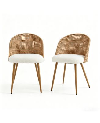 Modern Farmhouse Wicker Soft Dining Chairs Set of 2
