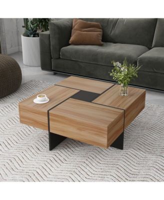 ON-TREND Unique Design Coffee Table with 4 Hidden Storage Compartments, Square Cocktail Table with Extendable Sliding Tabletop,31.5"x 31.5"