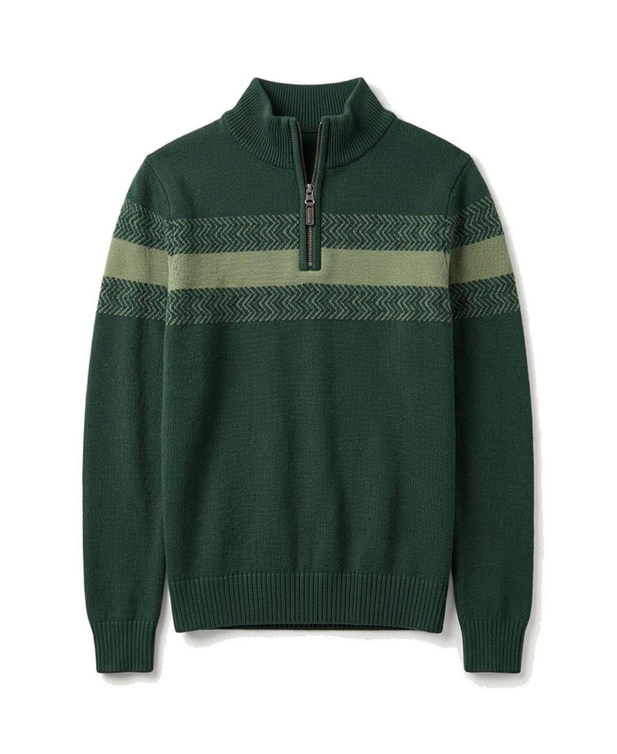 Hope and Henry 2T - 4T Boy's Organic Half Zip Stripe Sweater - Pine chevron chest stripe
