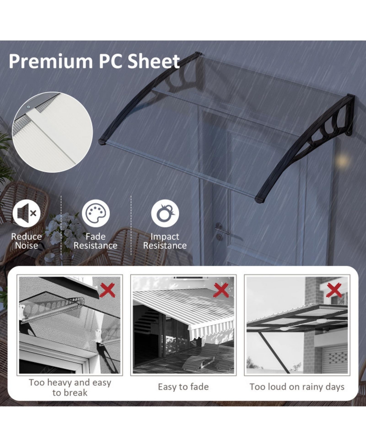 Sugift Outdoor Front Door Window Awning Exterior Door Canopy