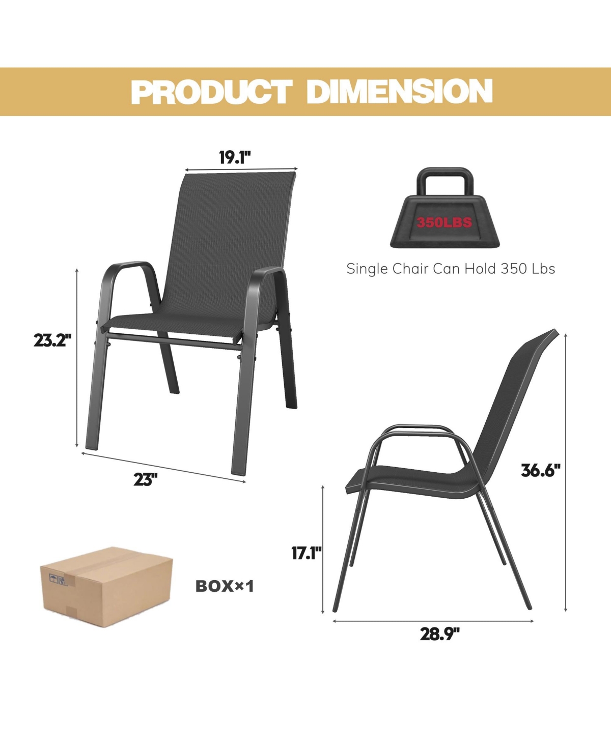 Clihome 5 Piece Patio Dining Set, Wood Grain Table with Umbrella Hole and 4 Stackable Textilene Chairs