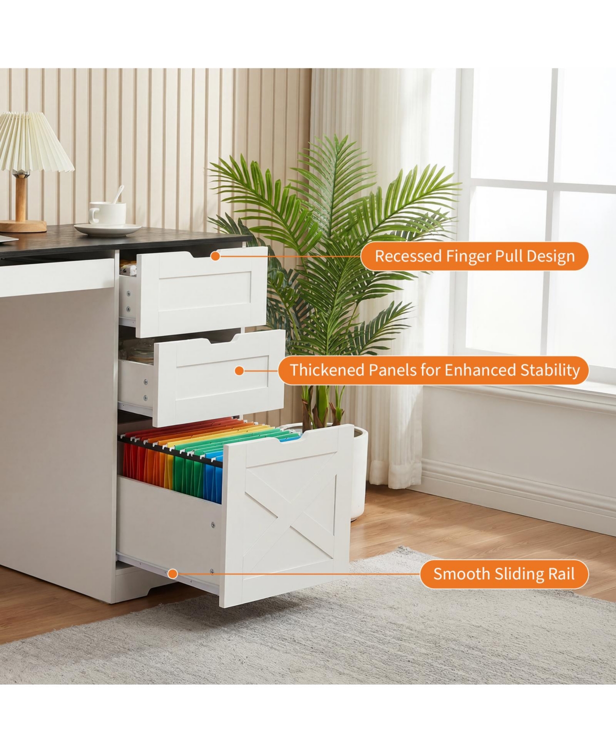 gaomon 59 Inch Office Desk with 4 Drawers Home Office Desk with Charging Station and Keyboard Tray/ Wooden Computer Desk