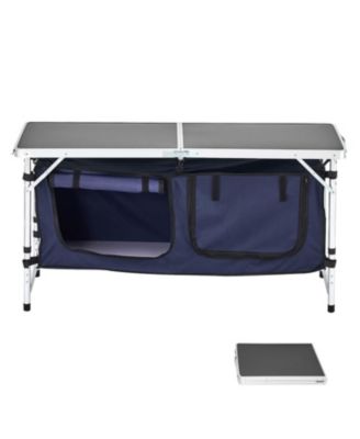 Folding Aluminum Camping Kitchen Table 47 x 19.3 in Portable Cook Station with Storage Organizer