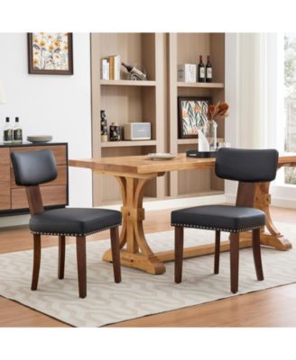 Set of 2 Modern Dining Chairs - Leather Upholstery, Curved Backrest, Hardwood Frame, Padded Seat, 265 lbs Capacity, for Kitchen or Dining Room