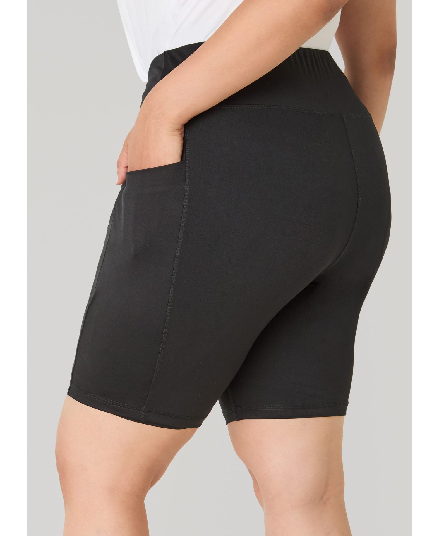 Plus Size High-Waisted Cell Phone Pocket Biker Shorts, 9" Inseam