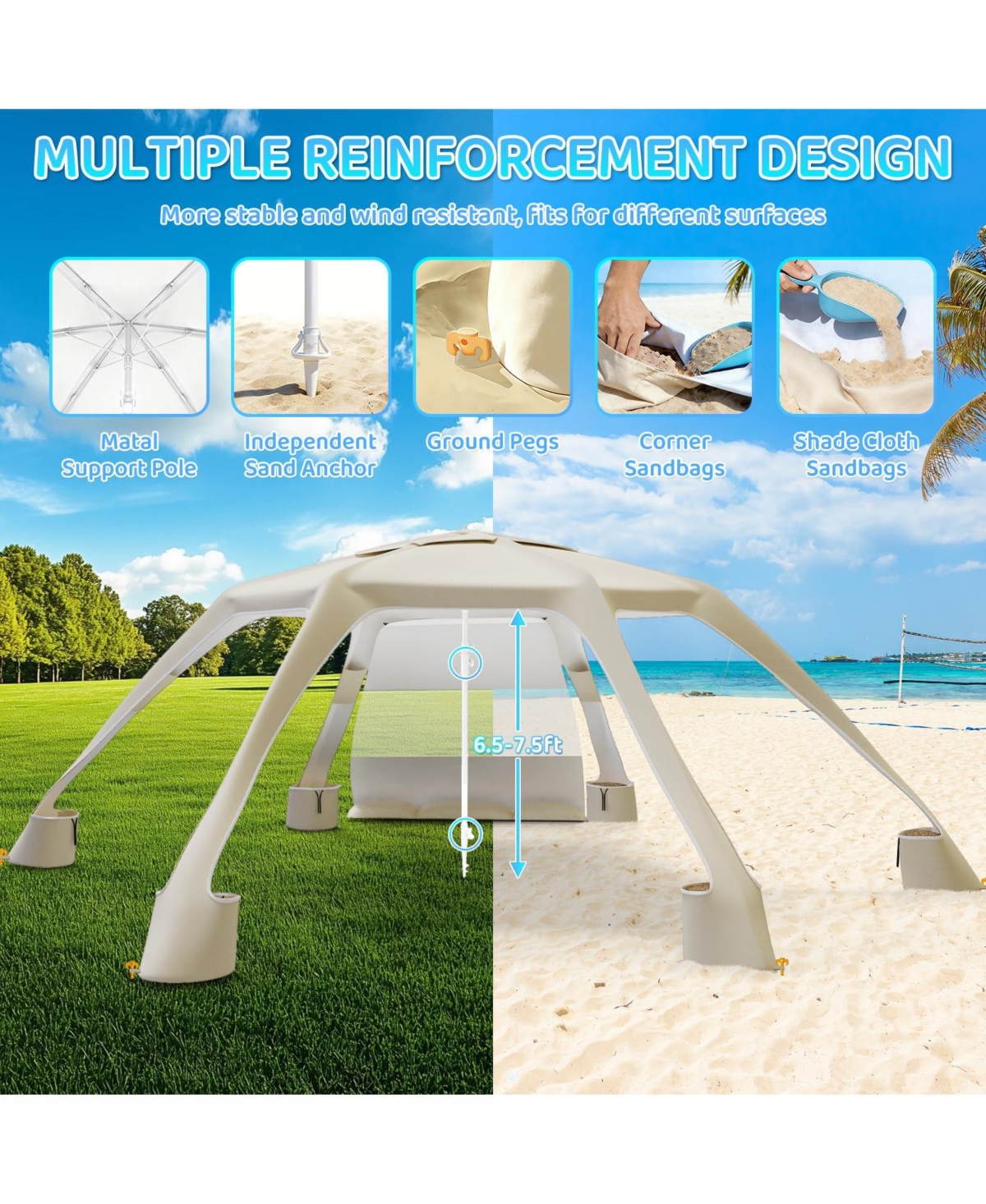 Aofar Beach Cabana 6-Corner UPF50+ Adjustable Sun Shelter camping