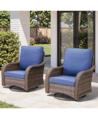 2 Pieces Outdoor Swivel Rocker Chair Set of 2, 360 Degree Rattan Wicker Swivel Chairs Patio Bistro Set