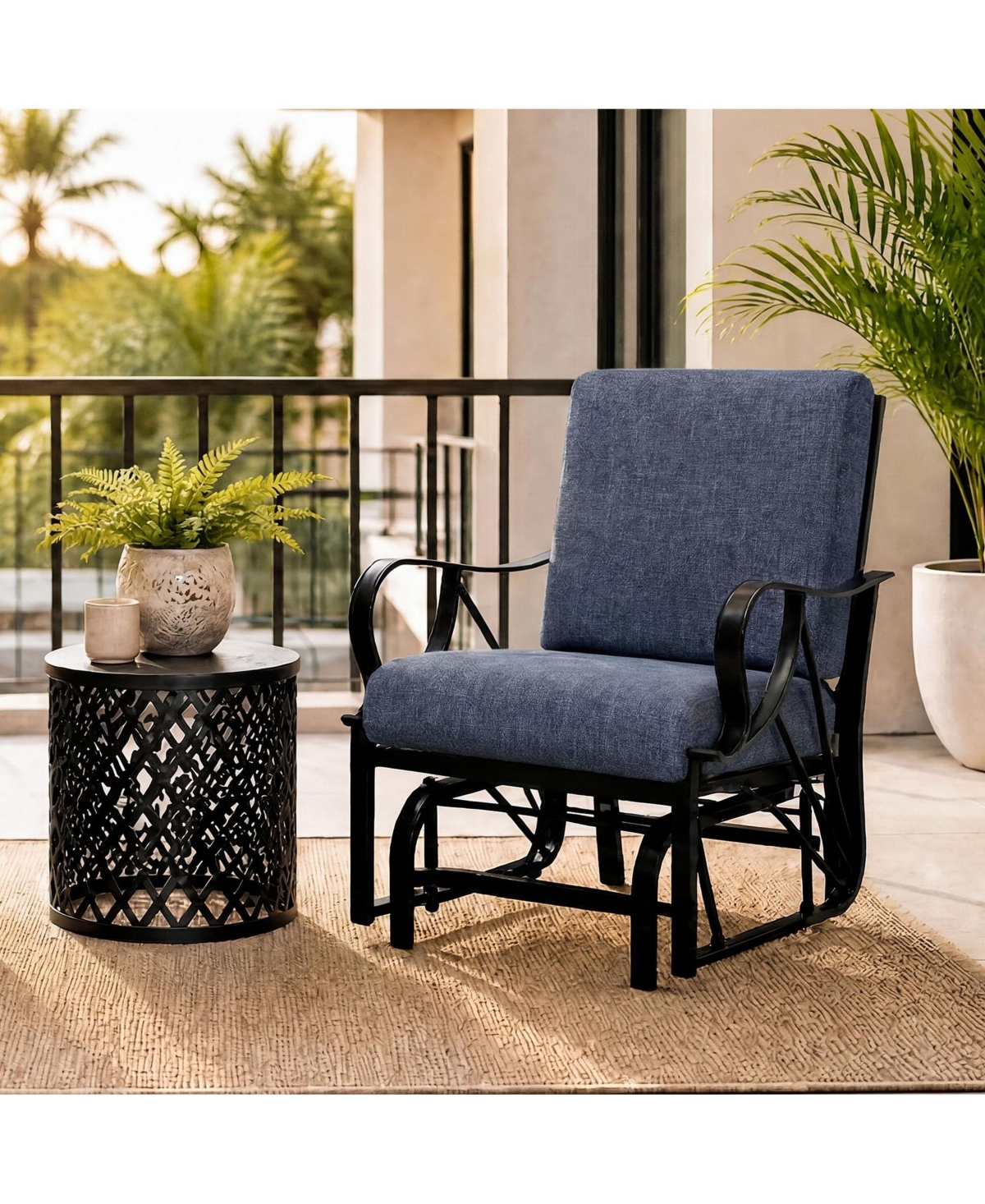homfan Porch Glider with Removable Cushion, Outdoor Rocking Chair Heavy-Duty Metal Frame, Curved Armrests for Patio