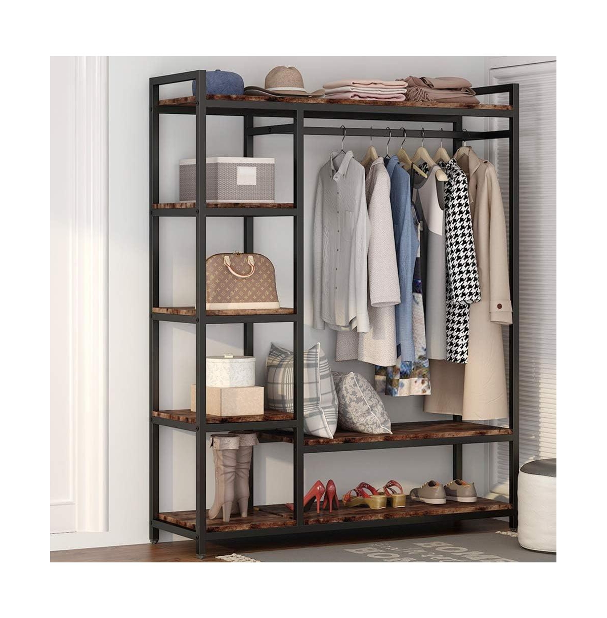 Tribesigns Heavy Duty Garment Rack with Shelves, Rustic