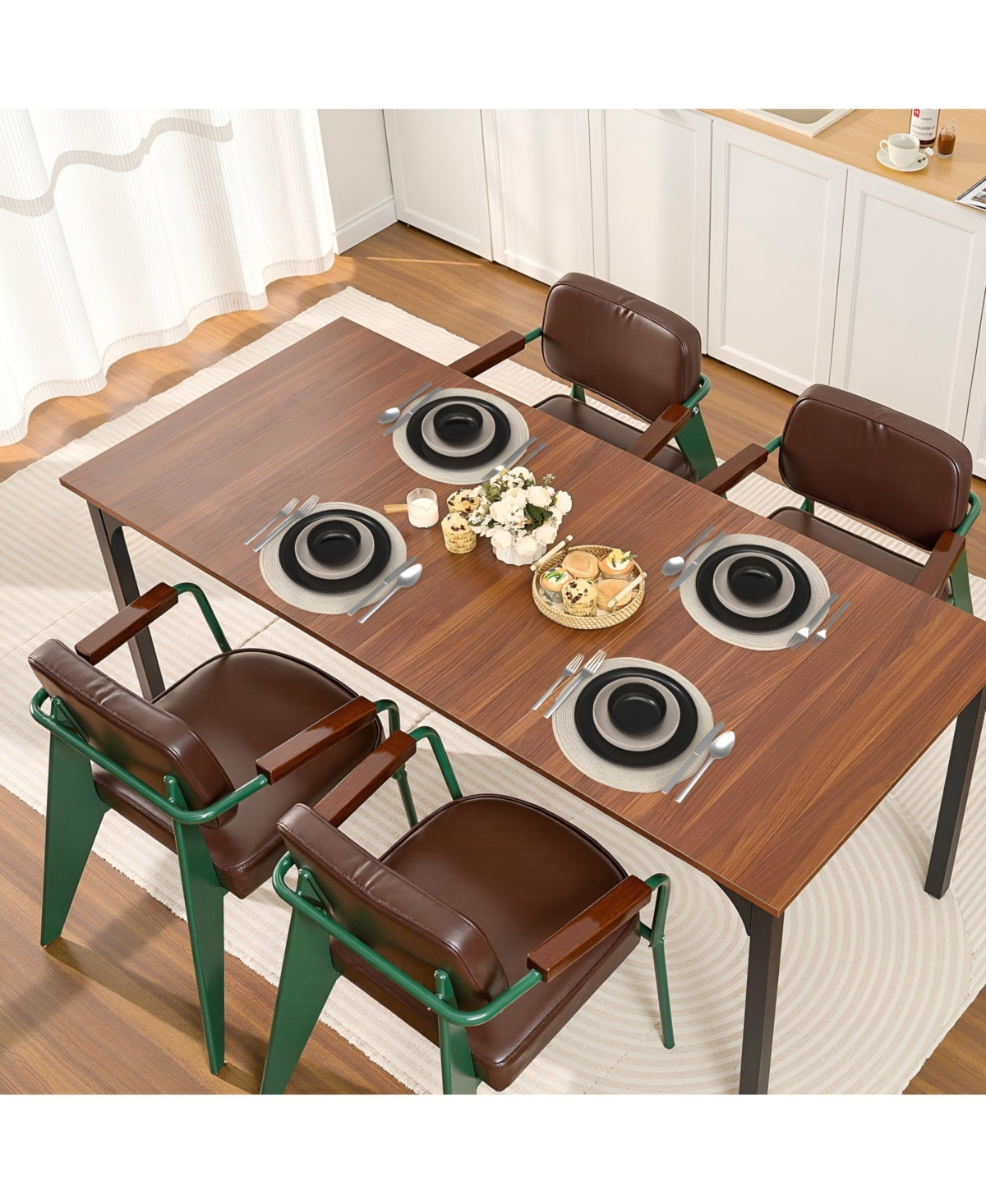 Slickblue Rectangle Dining Table with Iron Frame for Kitchen and Living Room