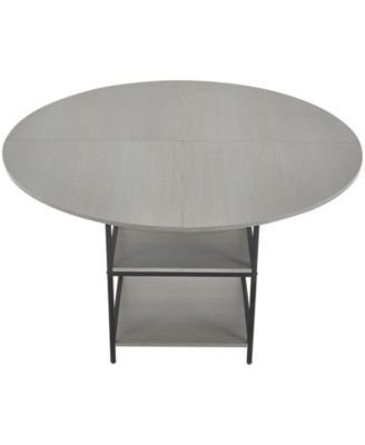 Modern Round Dining Table with Storage Shelf and Metal Base