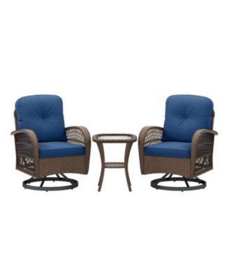 Patio Swivel Rocker Set with Tempered Glass Side Table and Thick Cushions