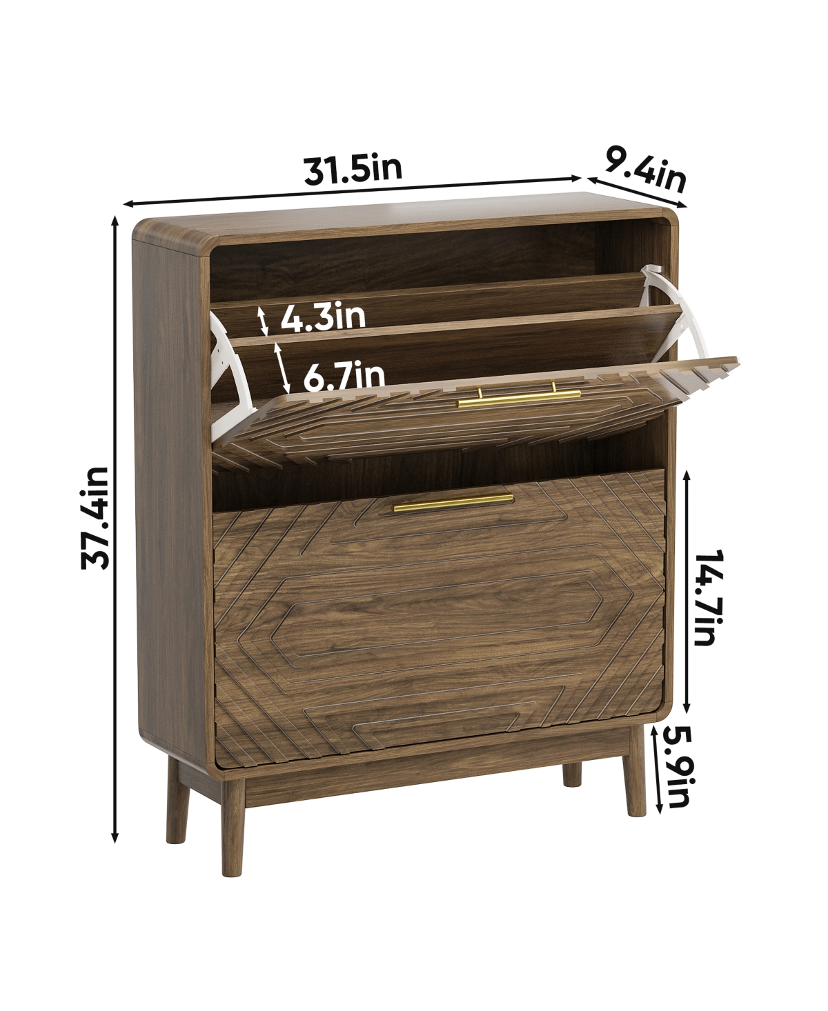 Boyel Living 31.5-Inch Freestanding Shoe Storage Cabinet with 2 Flip-Top Drawers, Modern Entryway Organizer with Solid Wood Legs and Anti-Tip Device