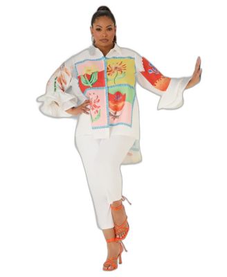 Plus Size Amore Long-Sleeve Ruffled Hi-Low Shirt