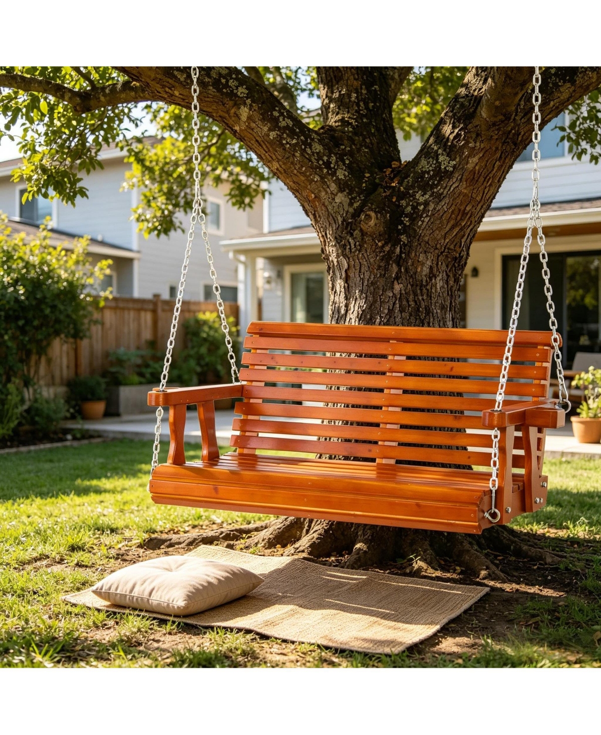 Yiortwo 2 Person Porch Swing Chair with Cup Holders and Hanging Chains for Patio Outdoor