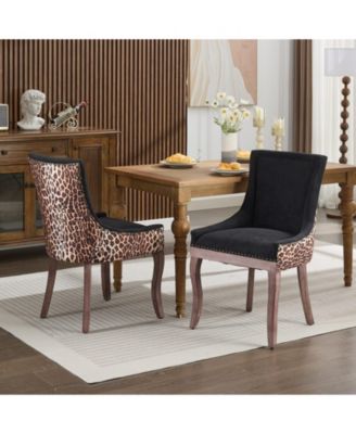 Set of 2 Fabric Solid Wood Nailhead Trim Mid-Century Dining Chairs