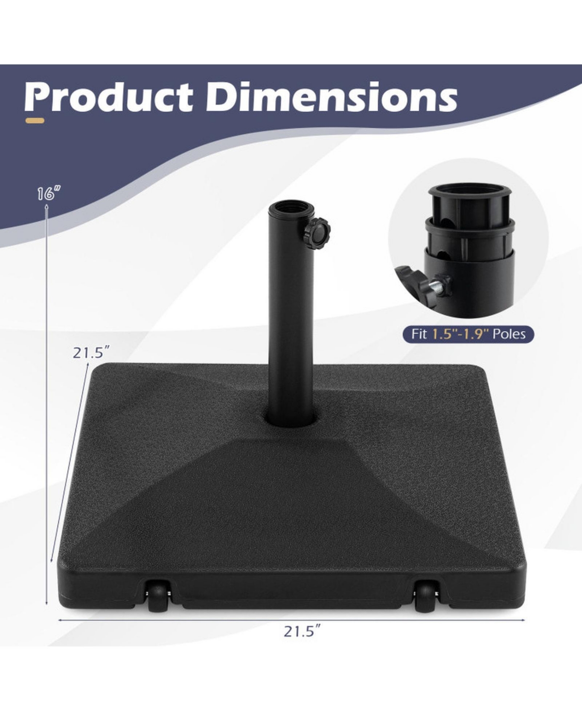 Sugift 90 Lbs Fillable Heavy Duty Umbrella Base with 2 Wheels