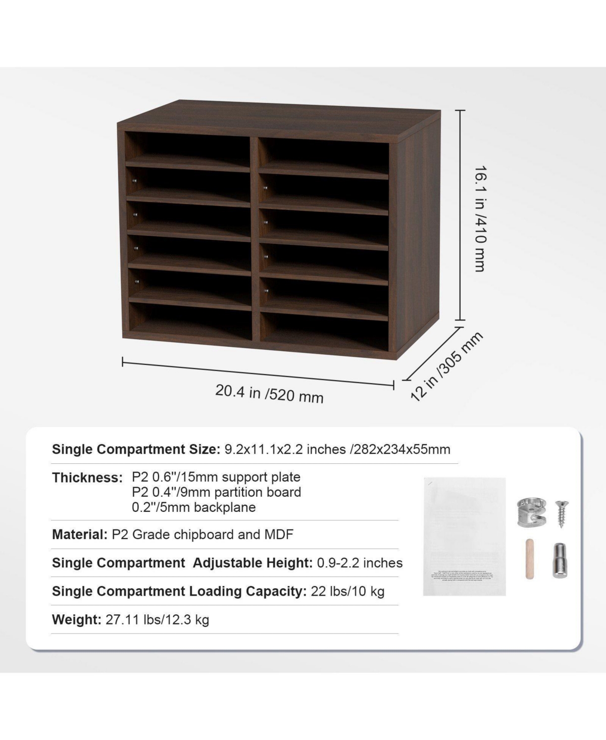 Slickblue 12 Compartment Literature Organizer with Adjustable Shelves