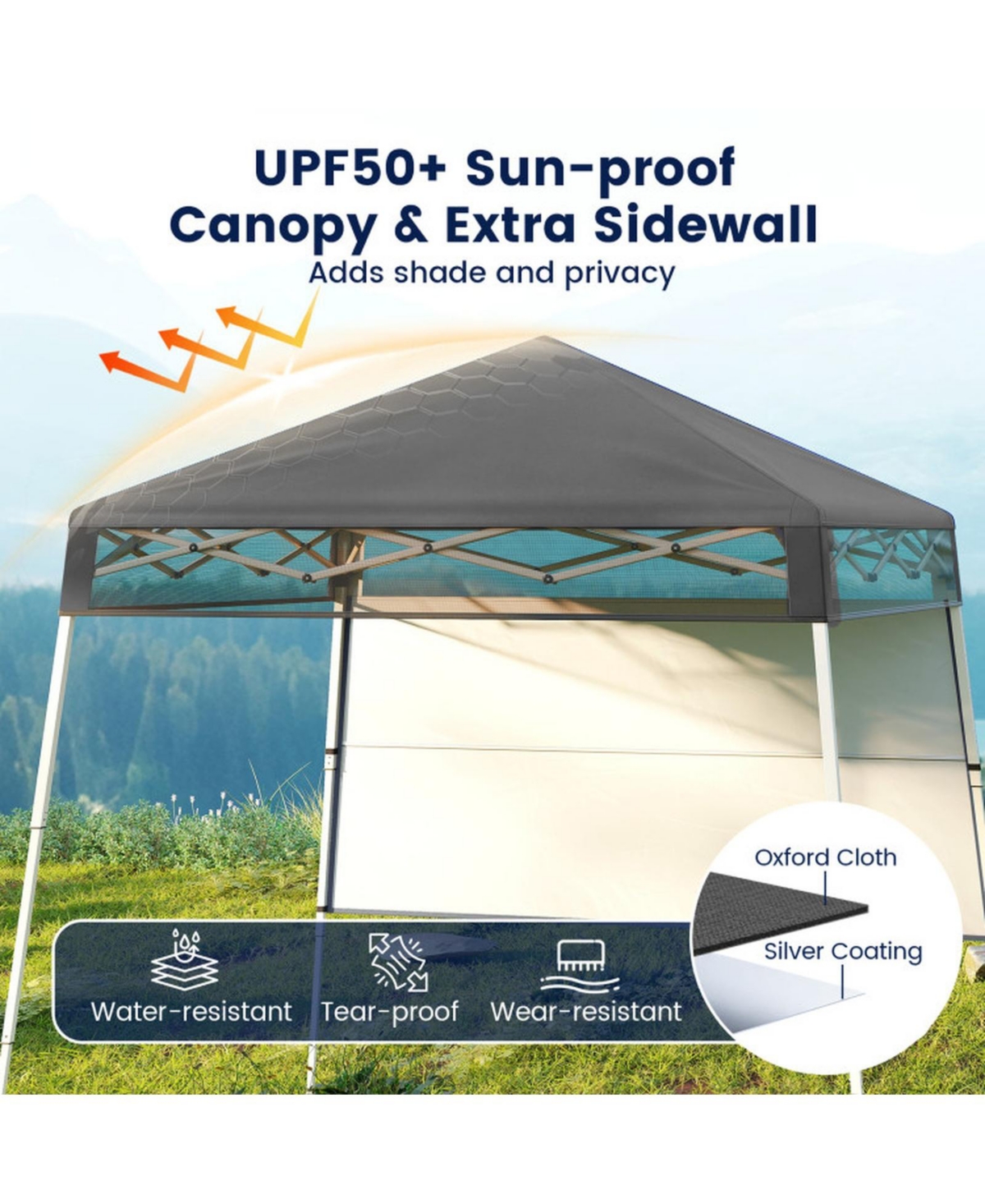 Sugift 7 x 7 Ft Pop-Up Canopy Tent with 1 Push Center Lock for Sports Picnic Camping