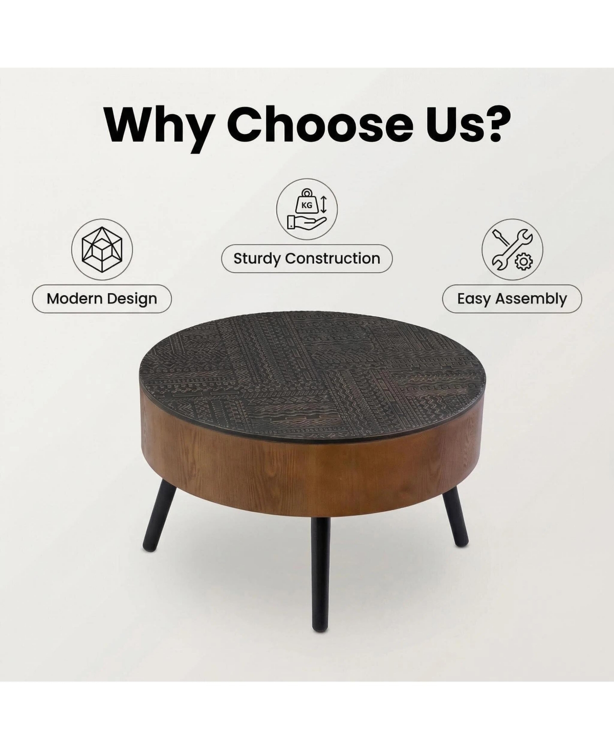 Flynama 31.5" Round Carved Coffee Table