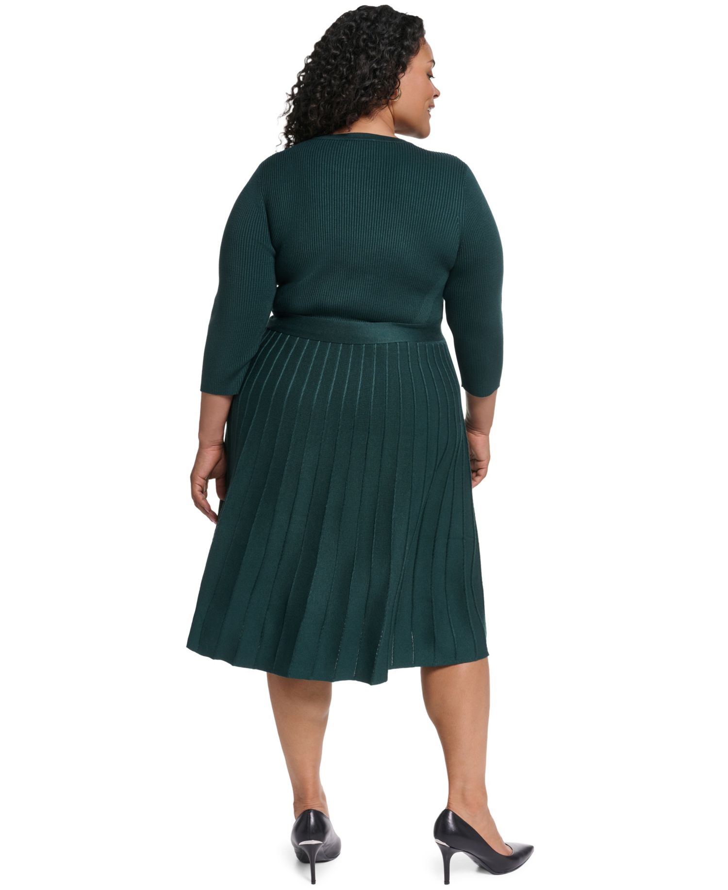 Plus Size Fit & Flare Ribbed-Knit Midi Dress