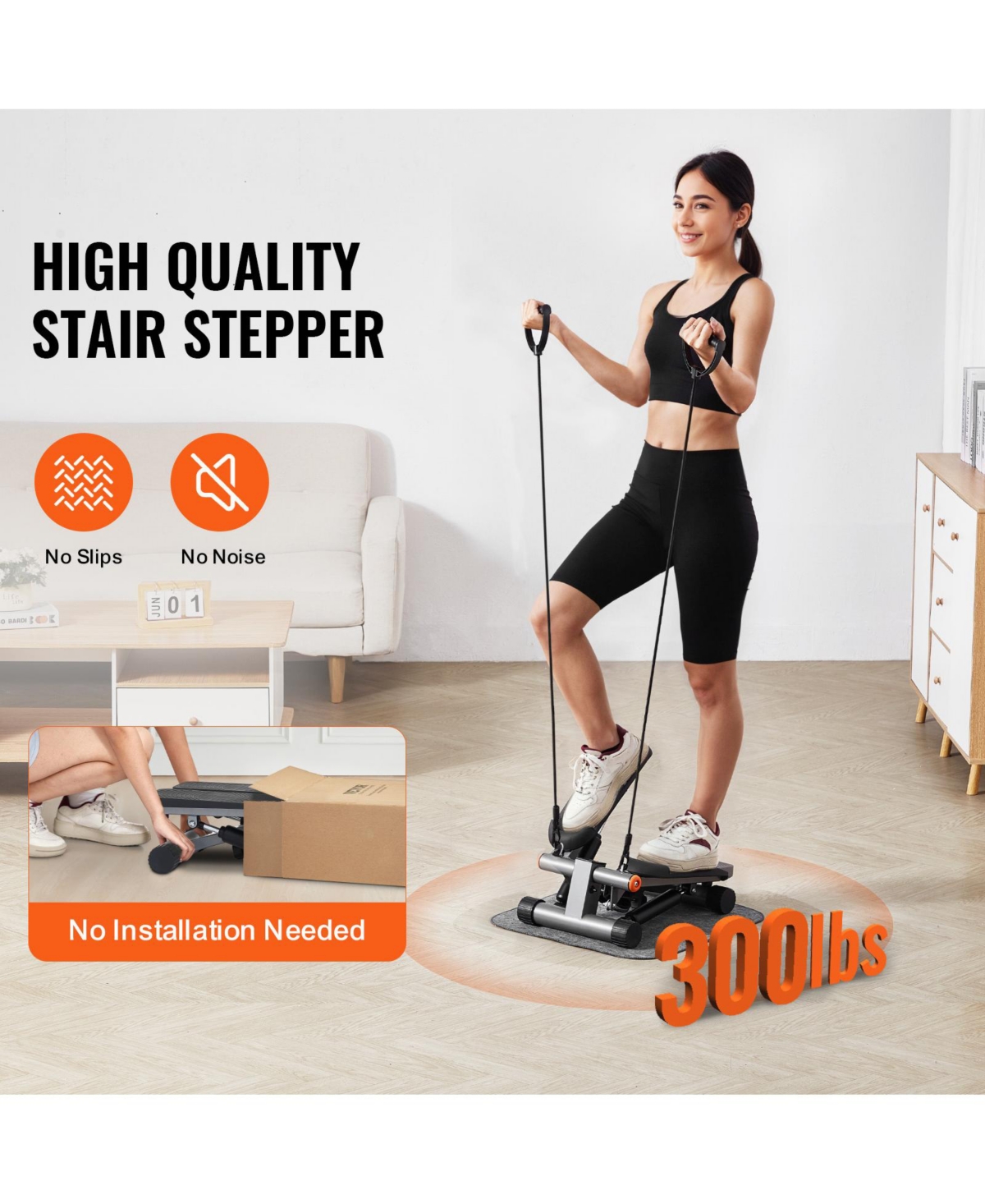 Sugift Mini Hydraulic Fitness Stepper with Resistance Bands Lcd Monitor 330LBS Load Capacity