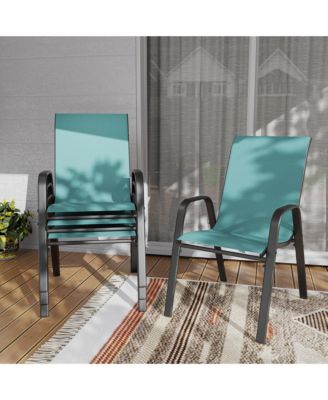 4-Piece Outdoor Dining Chairs Set, Teslin Fabric and Metal Frame