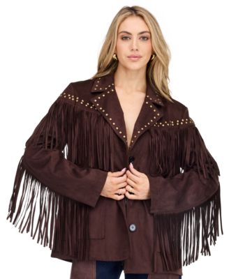 Women's Montana Faux-Suede Studded Fringe Jacket