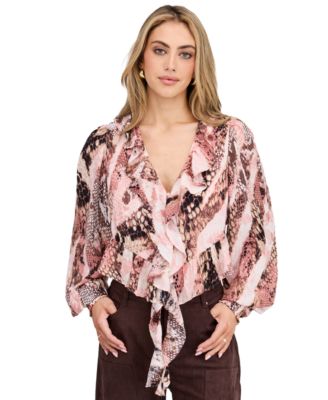 Women's Audrey Yoryu Long-Sleeve Ruffle Snake-Print Blouse