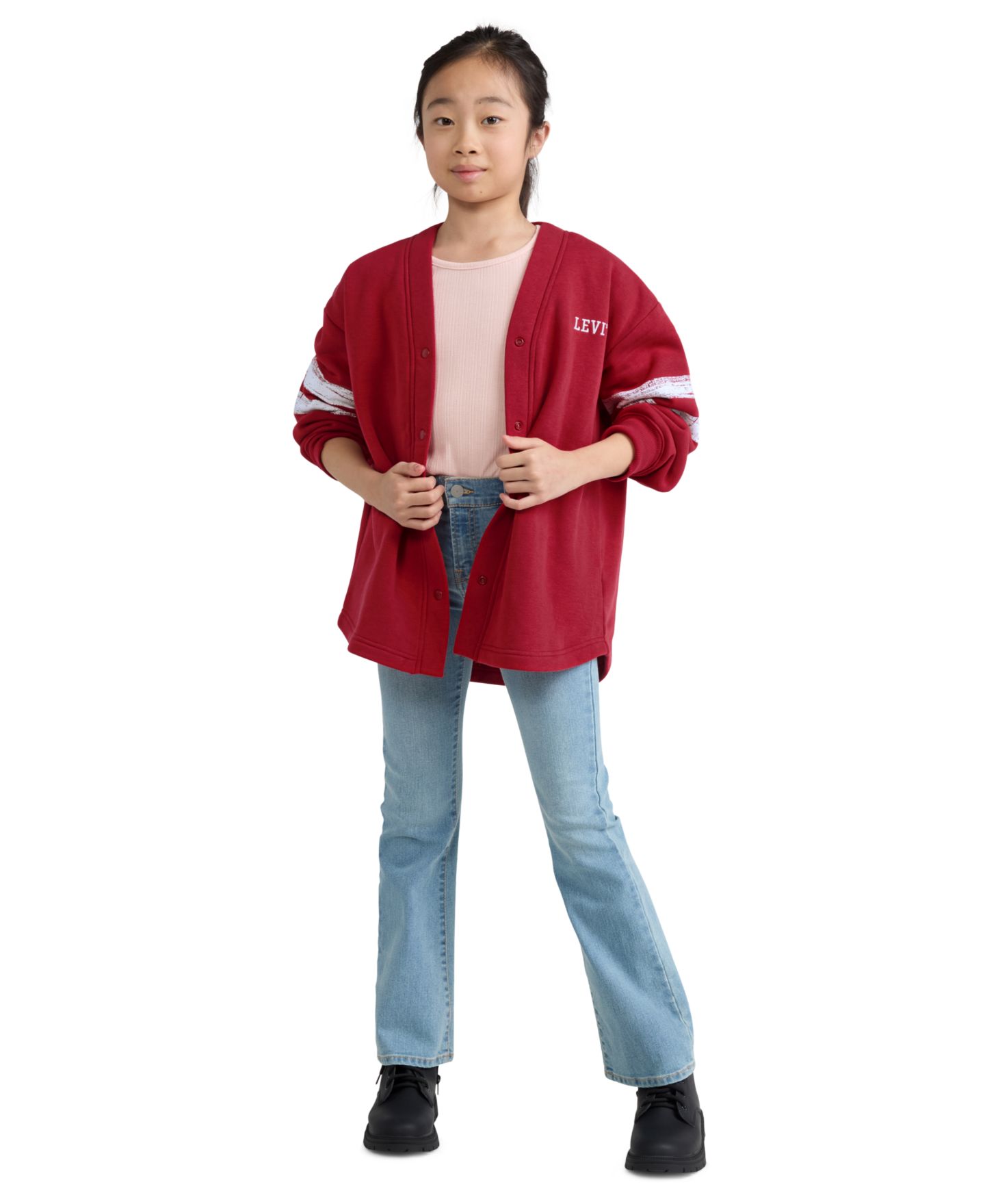 Кардиган Levi's Varsity Fleece Cardigan для девочек, цвет: Глубокий бордово-красный — фото 3