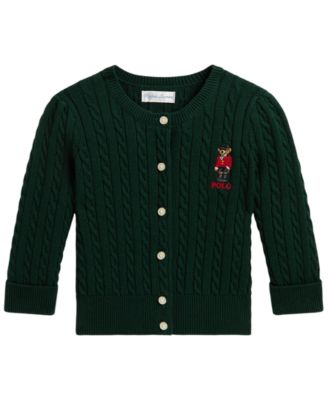 Baby Girls' Polo Bear Mini-Cable Cotton Cardigan Sweater