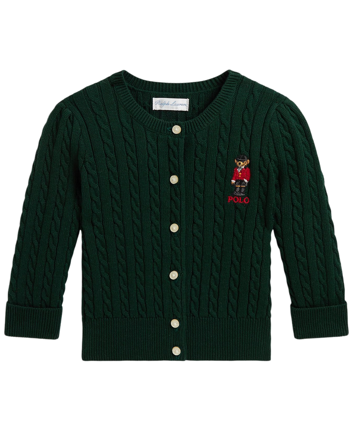 Polo Ralph Lauren Baby Girls' Bear Mini-Cable Cotton Cardigan Sweater