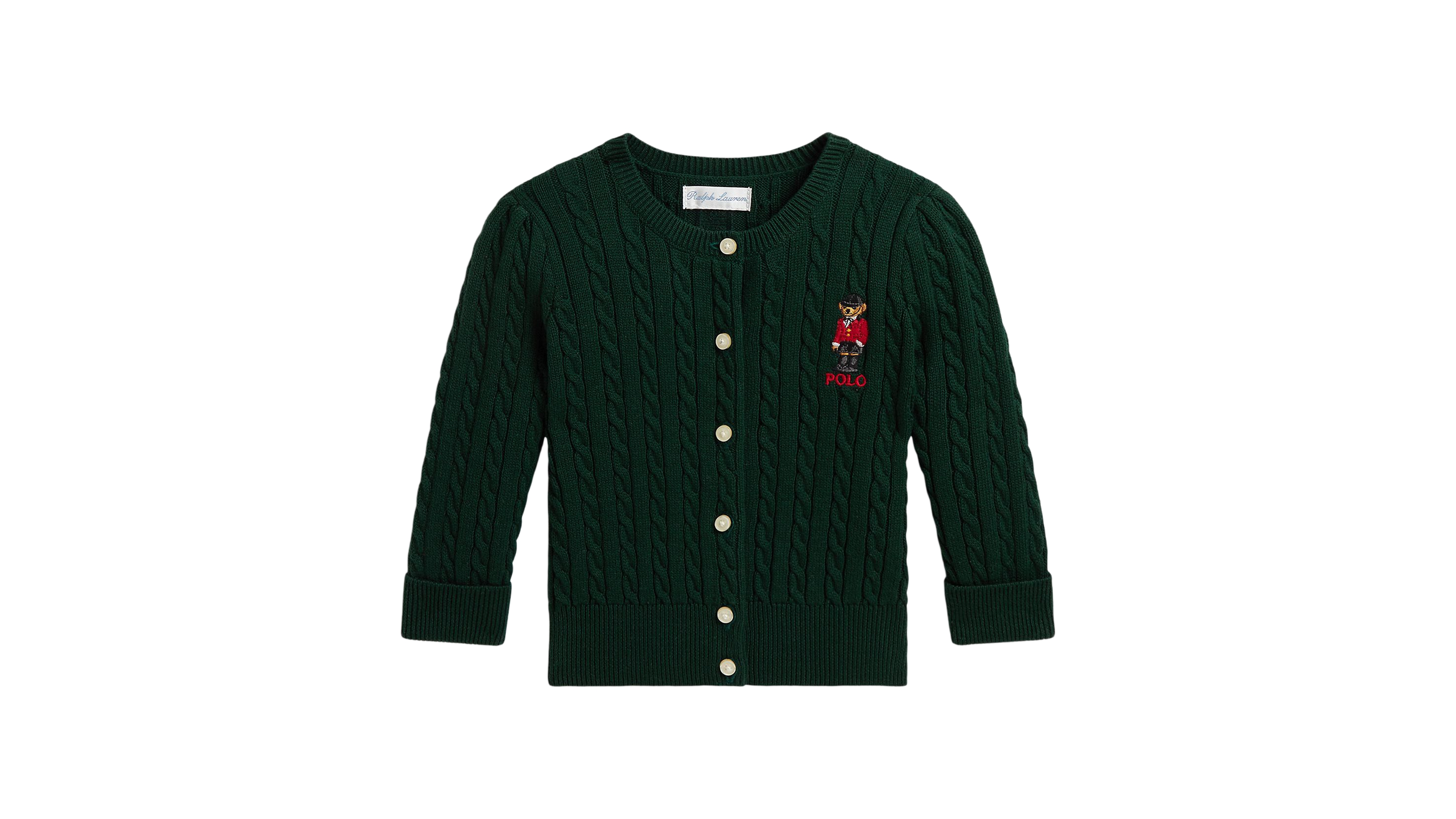 Polo Ralph Lauren Baby Girls' Bear Mini-Cable Cotton Cardigan Sweater