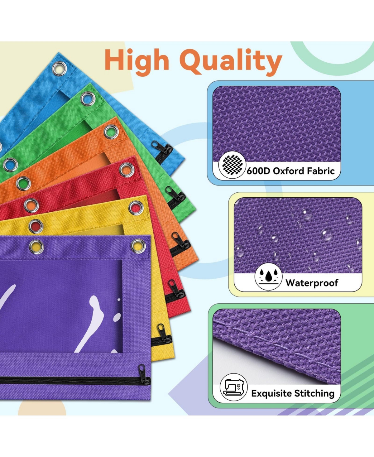 Danrong Pencil Pouch 3 Ring Binder Bulk 36 Pack Zipper Pouches Cloth Holder Window Office School Supplies