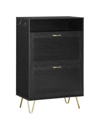 Entryway Shoe Cabinet with 2 Flip-Down Tipping Drawers